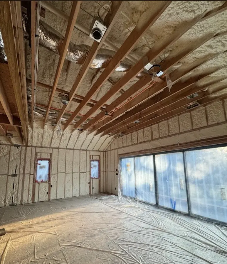 Interior walls and ceiling insulated with spray foam during new construction in Dentsville